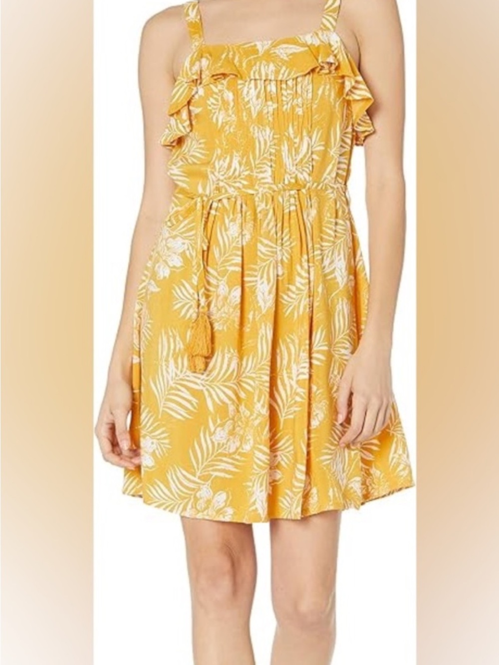 Roxy Yellow Tropical Ruffle Mini Dress